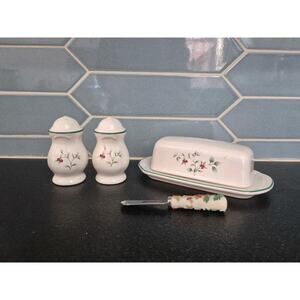 Sold! Vintage Pfaltzgraff Winter Berry Holiday Butter Holder Salt & Pepper Shake
